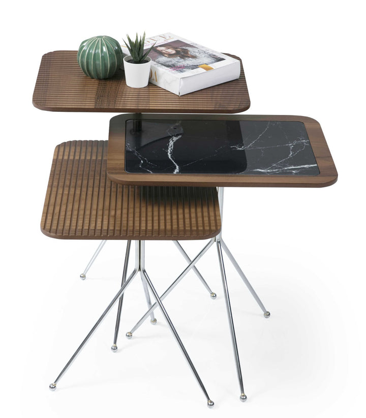 Diamond Beistelltisch Set (Walnut-Black) Chrome Leg