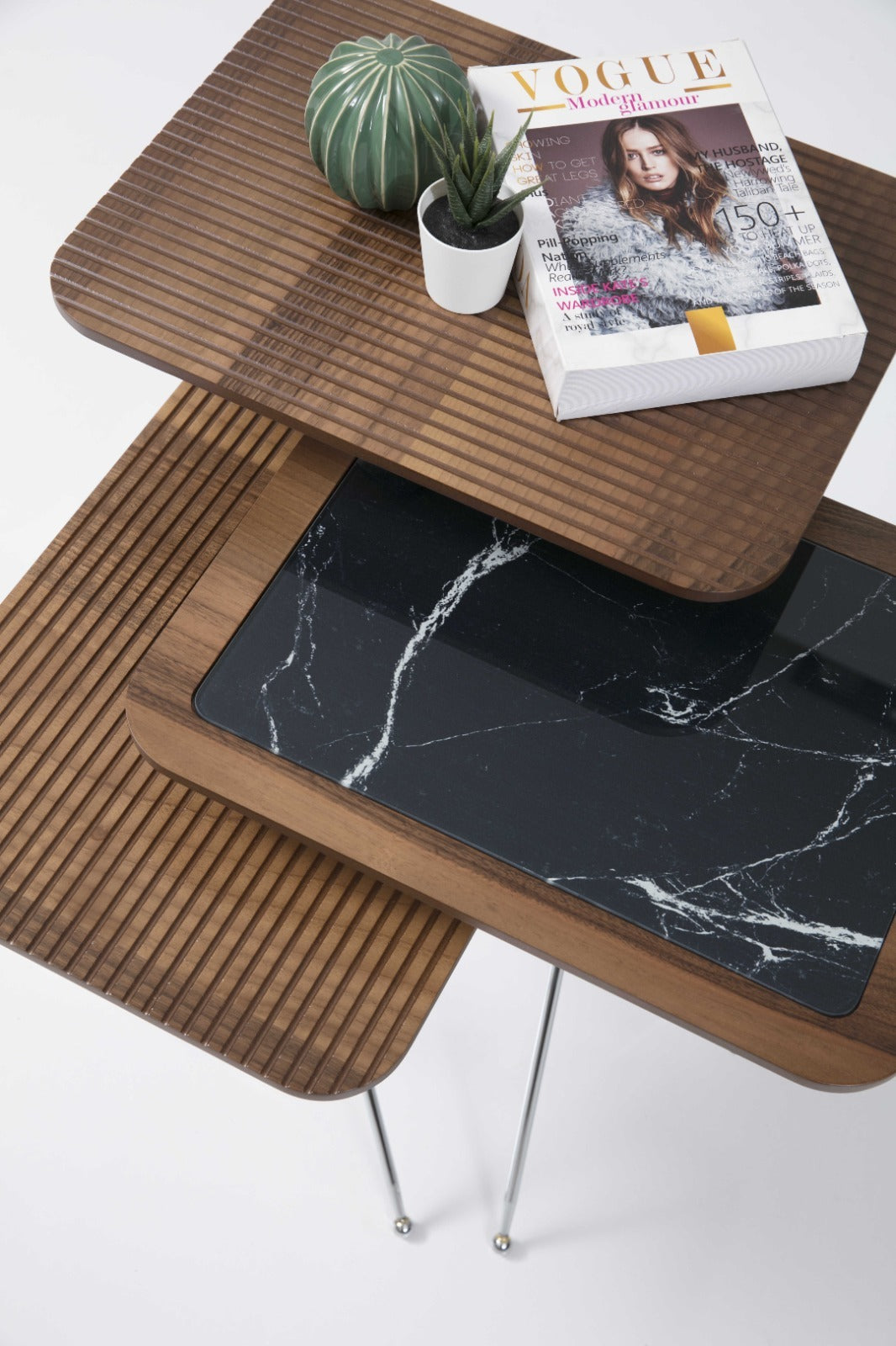 Diamond Beistelltisch Set (Walnut-Black)