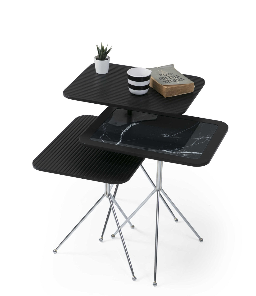 Diamond Beistelltisch Set (Black-Black) Chrome Leg