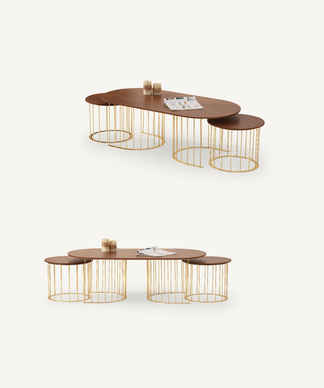 Hermes Couchtisch (Walnut-Gold)